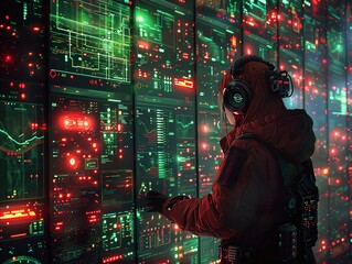Wall Mural - cyberpunk hacker in a digital world