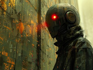 Wall Mural - Cyberpunk Robot in a Grungy Cityscape