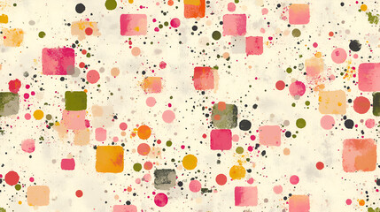 Wall Mural - colorful abstract background with vibrant dots and squares in shades of pink, green, and orange on a