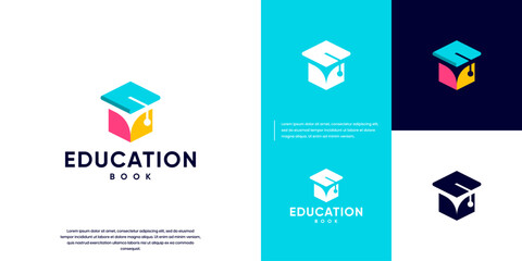 Wall Mural - graduation cap with digital book concept, education, electrical network, design vector template.