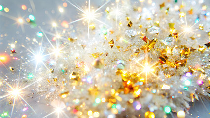 Wall Mural - Abstract glitter background with sparkling gold and silver particles on a soft white texture with copy space
