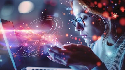 Data Science and Digital Technology Concept, Software Engineer Using Digital Tablet for Big Data Management, Internet Network, and Software Development, Highlighting Technology and Innovation