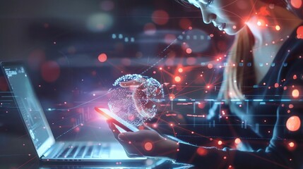 Data Science and Digital Technology Concept, Software Engineer Using Digital Tablet for Big Data Management, Internet Network, and Software Development, Highlighting Technology and Innovation