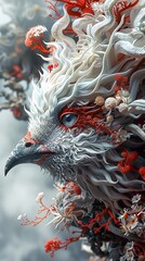 Poster - White Eagle with Red and White Flowers - Digital Art