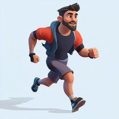 A cheerful man jogs energetically showcasing his unique style in a sunny environment