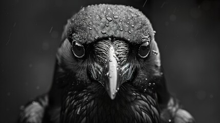 Poster - Raven Portrait: Intense Gaze in the Rain