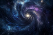 © dK - Mesmerizing cosmic spiral galaxy swirling with vibrant blue and purple hues, creating a captivating outer space scene full of stars and celestial wonder