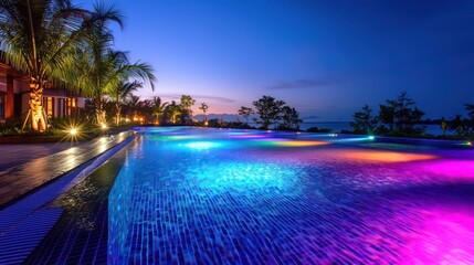 Wall Mural - a luxury resort pool with underwater led lights that change color, providing a mesmerizing visual ef