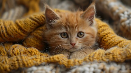 Sticker - Cute Kitten Snuggling in a Cozy Blanket