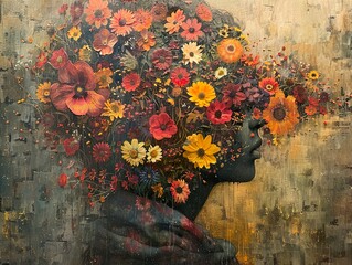 Canvas Print - Floral Portrait: A Woman's Beauty and Strength