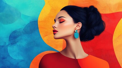 Wall Mural - Vibrant Artistic Portrait of Woman with Colorful Abstract Background