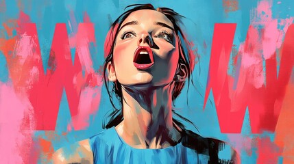 Wall Mural - Vibrant Expression in Modern Pop Art Portrait with Bold Colors and Dynamic Composition