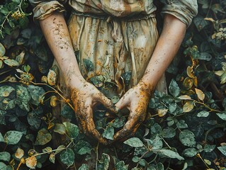 Wall Mural - Dirty Hands in Lush Greenery: A Touch of Nature