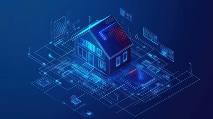 Wall Mural - vector conceptual banner for smart home technology illustrates the integration of iot systems and ho