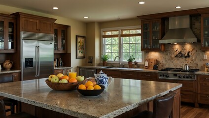 Wall Mural - A kitchen island complete with a cooktop and breakfast bar.