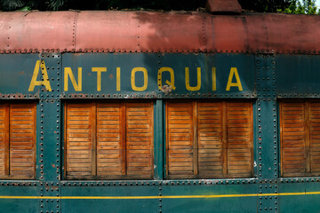 Old train carriage with Antioquia lettering, Colombia