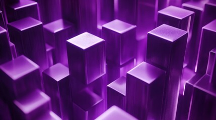 Abstract 3d render of glowing purple cubes