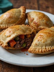 Wall Mural - A plate of tasty empanadas filled with seasoned beef and veggies.