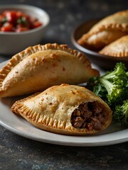 Wall Mural - A plate of tasty empanadas filled with seasoned beef and veggies.