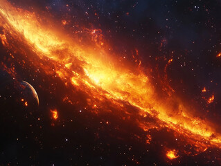 Wall Mural - Fiery Orbits: A Galaxy with Swirling Arms of Orange and Red