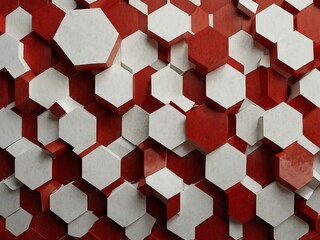 Wall Mural - A repeating pattern of red and white hexagons in a striking geometric design.