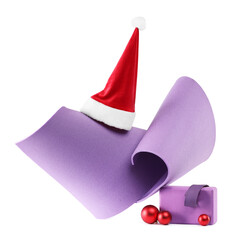 Poster - Yoga mat, block, Santa hat and baubles isolated on white