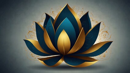 Wall Mural - A stylized lotus flower design in blue and gold.