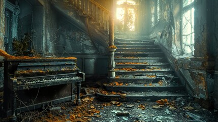 Sticker - Forgotten Melodies: A Haunting Look Inside an Abandoned Mansion