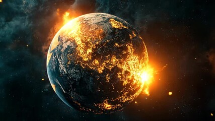 Wall Mural - a fiery planet burns in the vast expanse of space, engulfed in flames and surrounded by twinkling st
