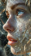 Poster - Close-Up Portrait of a Woman with Glitter Makeup and Dreamy Expression