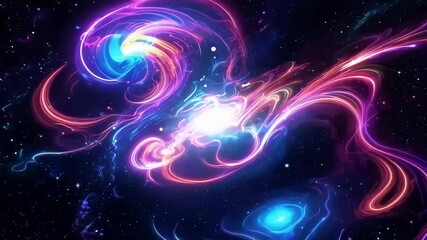 Wall Mural - embark onjourney intergalactic space animated background neon glowing clusters stars galaxies seamle