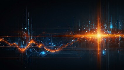 Wall Mural - Abstract digital interface glowing in blue and orange hues.