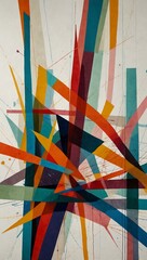 Wall Mural - Abstract geometric art with colorful intersecting shapes on white.