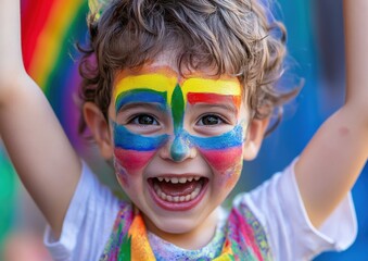 Portrait of a cute little boy with a painted face