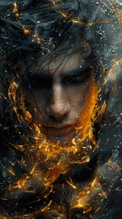 Poster - Surreal Portrait of a Person with Fire and Water