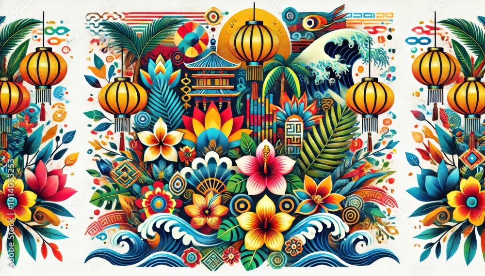 Ilustración de Stock Topical colors / asian patterns, for Asian ...