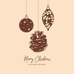 Wall Mural - merry christmas and happy new year retro banner template, greeting card. vector background with chri