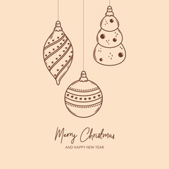 Wall Mural - merry christmas and happy new year retro banner template, greeting card. vector background with chri