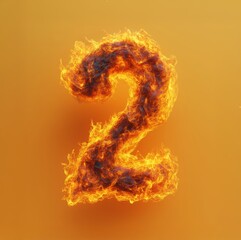 Fiery Number Two Symbol with Realistic Flames and Intense Orange Background for Dynamic and Energetic Design Concepts