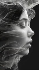 Poster - Veiled Beauty: A Black and White Portrait