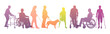 © SVIATLANA - International Day of  Persons with Disabilities.Colourful illustration with silhouettes of disabled people.World on wheels wheelchair.vector illustration.