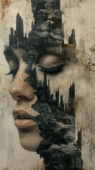 Sticker - Cityscape Portrait: A Surreal Fusion of Urban and Human