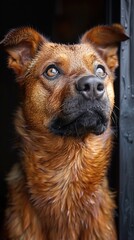 Sticker - Close-Up Portrait of a Brown Dog with Wet Fur