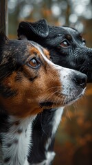 Poster - Close-up Portrait of Two Dogs in the Forest