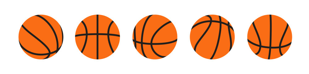 Wall Mural - Orange basketball ball icons. Set of basketball balls symbols.