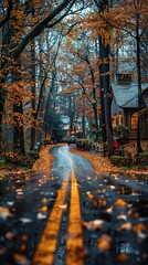 Poster - Autumn Road Through a Forested Landscape