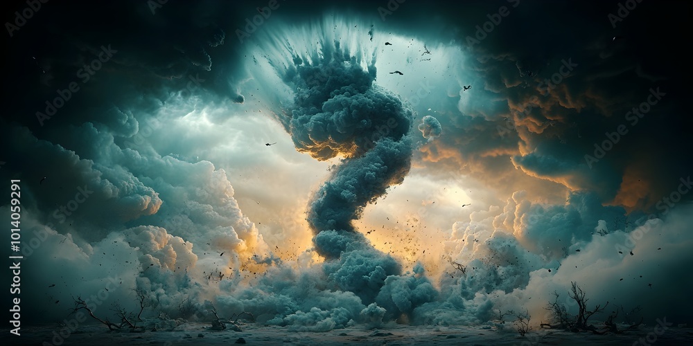 Colossal Dramatic 3D Rendering of a Tornado Twisting Down from ...