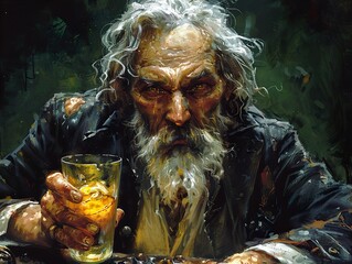 Poster - Intense Portrait of a Man with a Glass of Whiskey