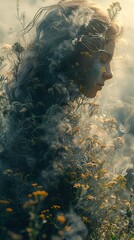 Wall Mural - Dreamy Portrait of a Woman in a Field of Flowers