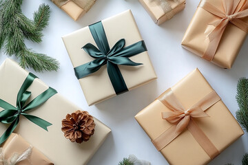 Wall Mural - christmas and zero waste, eco friendly packaging gifts in kraft paper,boxing day, eco christmas holi